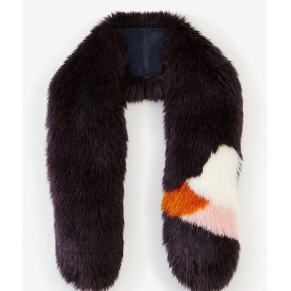 NWT ANN TAYLOR Faux Fur Party Black Multi Color Block Retro Scarf Stole Shrug - Picture 1 of 10